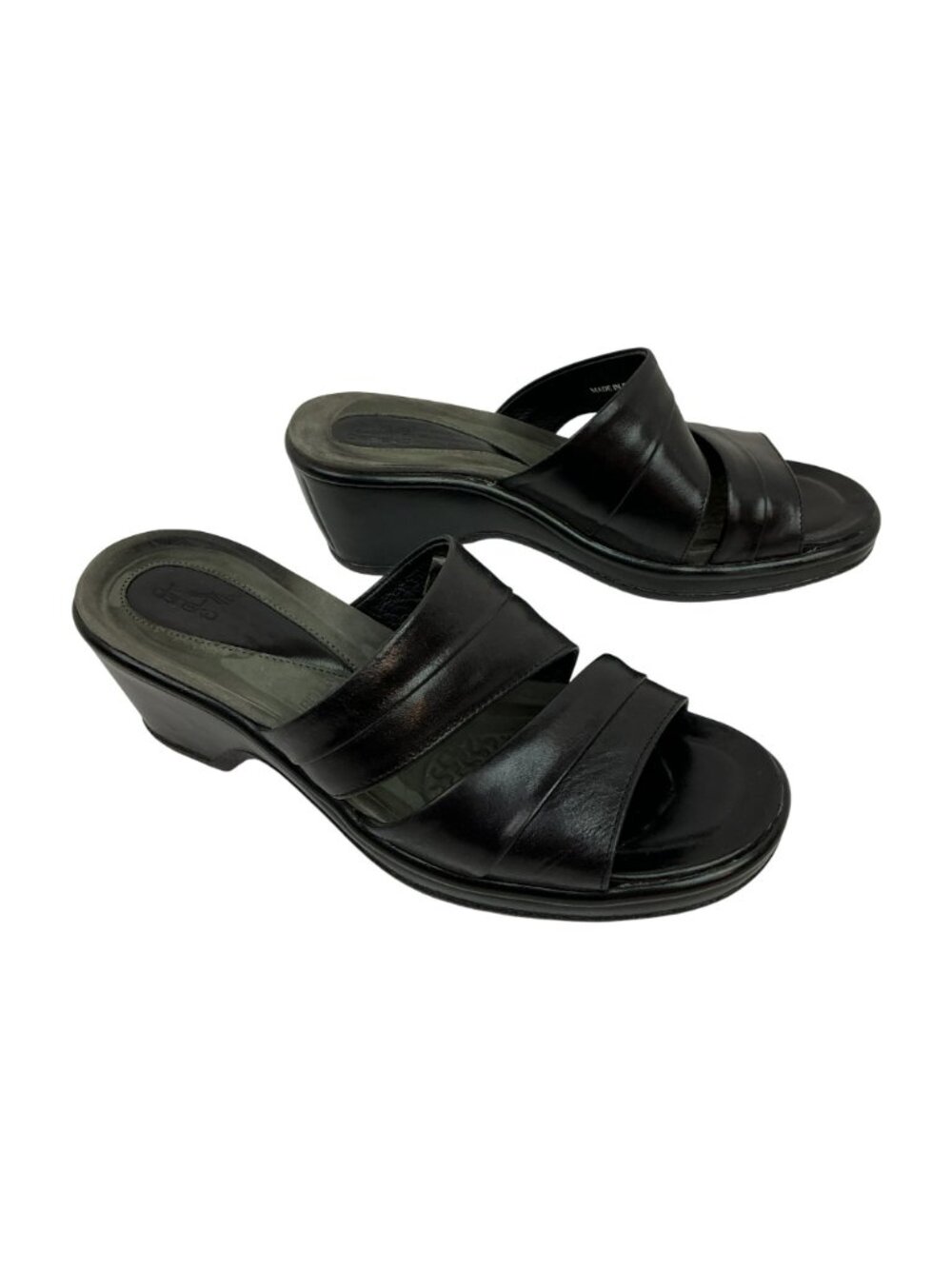 Dansko Two Strap Leather Slide-On Wedge Sandals Womens 7.5-8 Black - Picture 4 of 10
